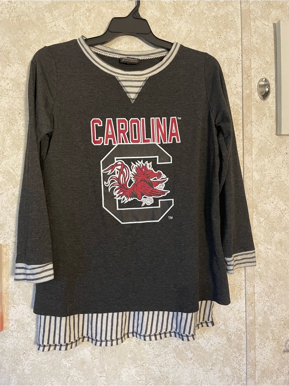 Womens South Carolina Gamecocks Long Sleeve Layered Logo Tee - Charcoal & Garnet